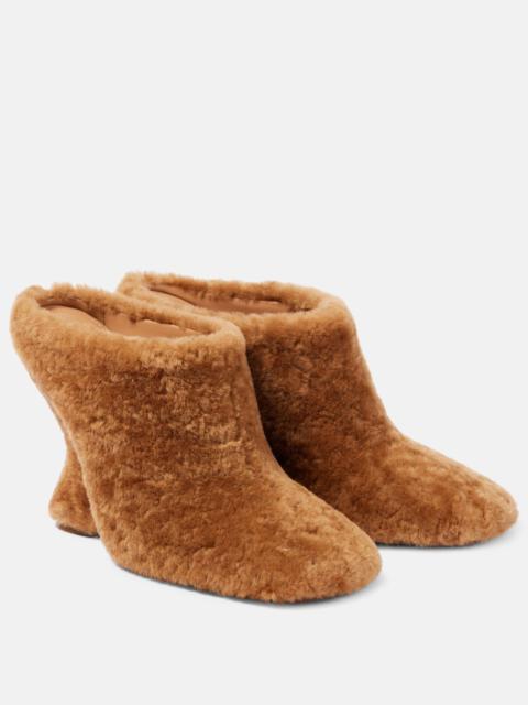 Shearling wedge mules