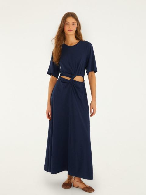 Dark Blue Cut-Out Short Sleeve Maxi Dress