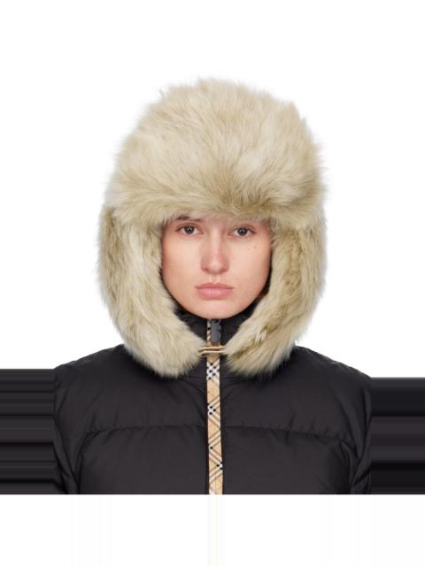 Beige Shearling Trapper Hat