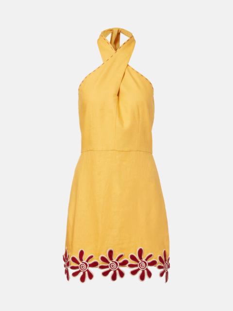 Veneta floral-appliqué linen minidress
