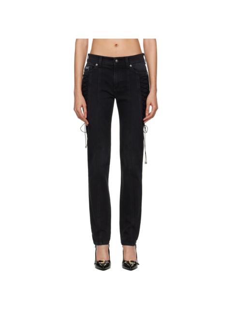 Black Lace-Up Slim-Fit Jeans