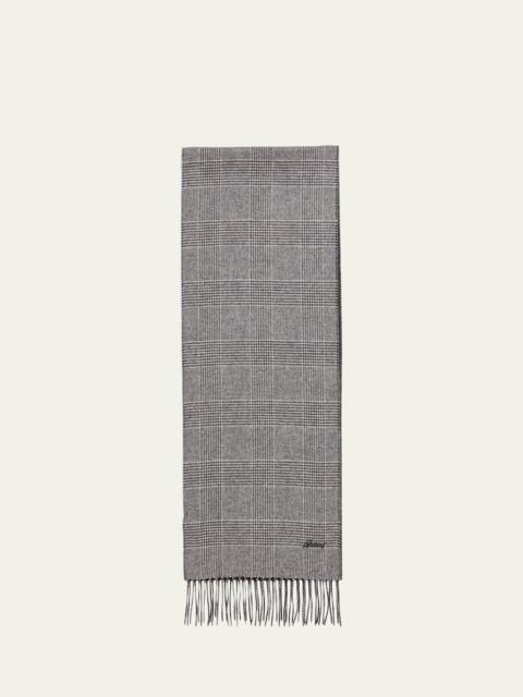 Men's Silk and Cashmere Double-Face Houndstooth Plaid Scarf