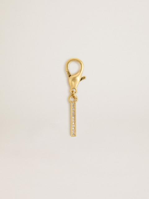 Letter I charm in gold-colored brass with crystals