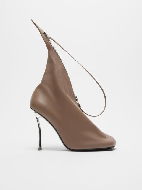 Leather zip heels - Taupe Brown