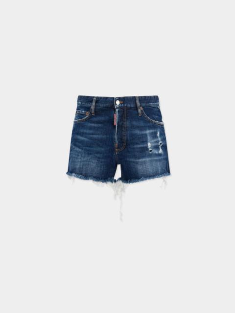 DSQUARED2 REBELS DARK WASH SHORTS CUT OFF