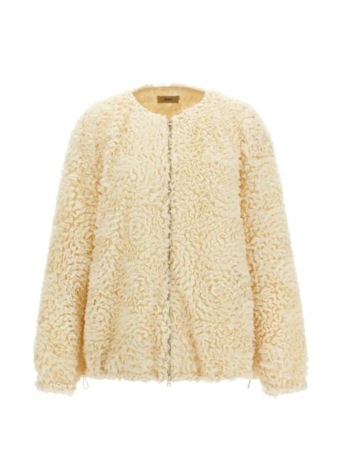 zip-fastening ruffle jacket