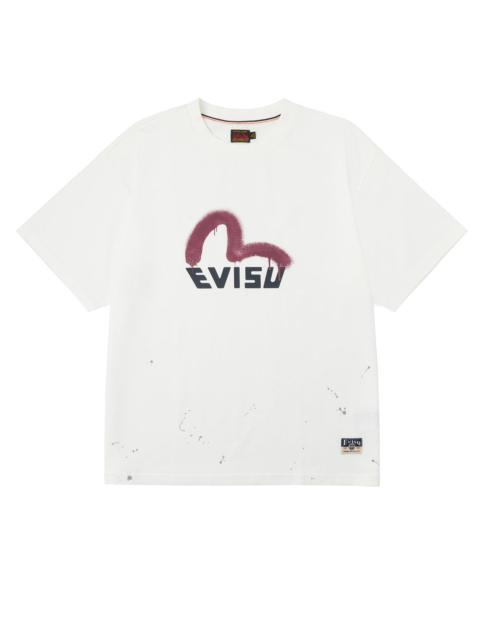 Graffiti-Style Seagull and Logo Print Relax Fit T-Shirt