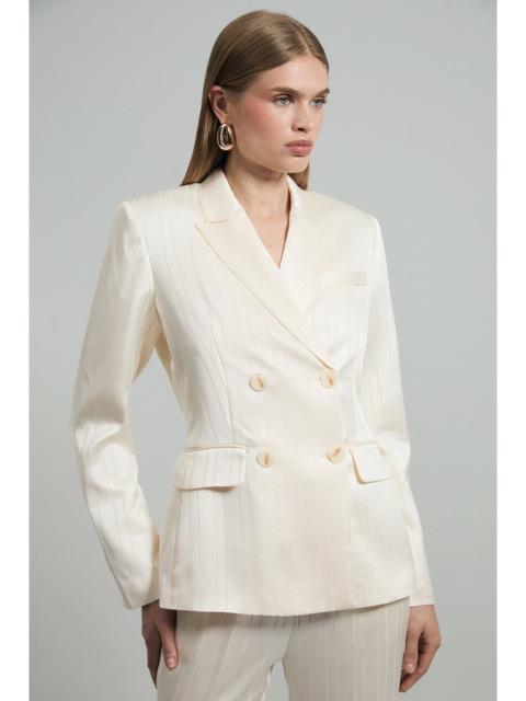 Premium Satin Pinstripe Tuxedo Oversized Tailored Blazer