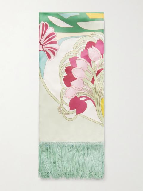 Fringed Printed Silk-twill Scarf