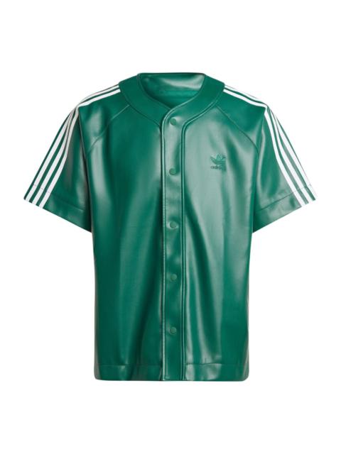 adidas Faux Leather Adicolor 3-Stripes Baseball Shirt Asia Sizing 'Collegiate Green' IZ4047