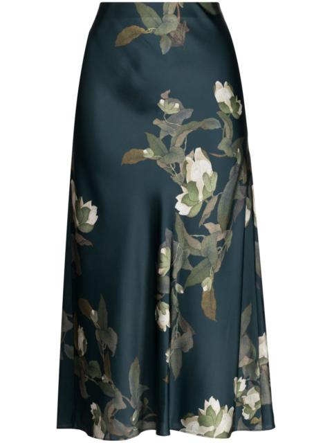 floral-print high-waisted midi skirt