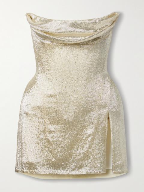 Ivy Draped Strapless Beaded Tulle Mini Dress