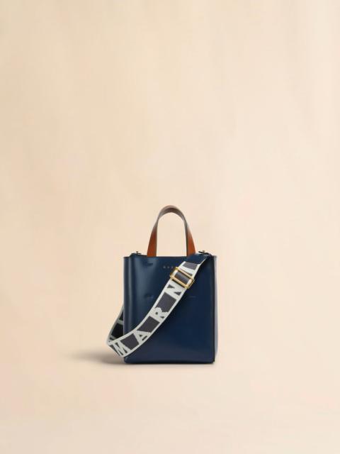 BLUE GRAY AND BROWN LEATHER MUSEO MINI BAG