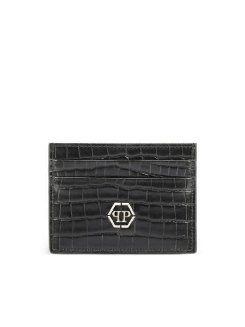 logo-plaque leather card holder