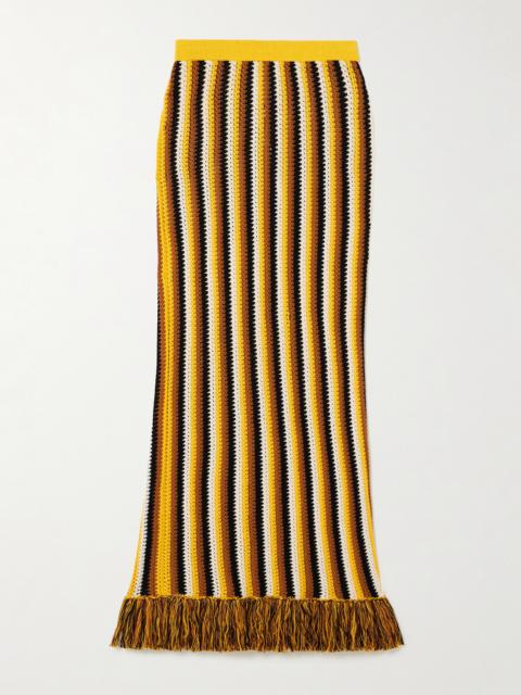 Misti Fringed Striped Crocheted Cotton Maxi Skirt