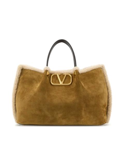 Mustard Suede Vlogo Signature Shopping Bag