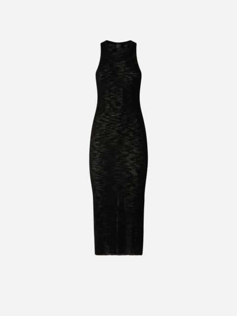 RIBBED SLIM-FIT MIDI DRESS WITH RIPS