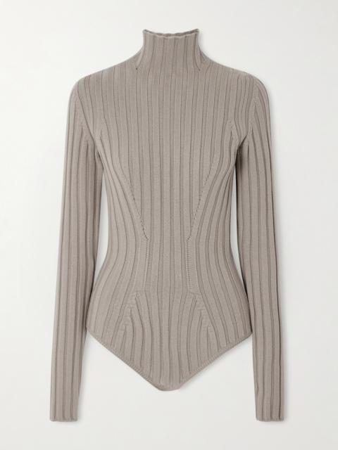 Ribbed Wool Turtleneck Bodysuit