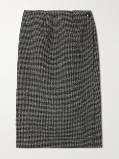 Reversible Houndstooth Tweed And Wool-twill Midi Wrap Skirt