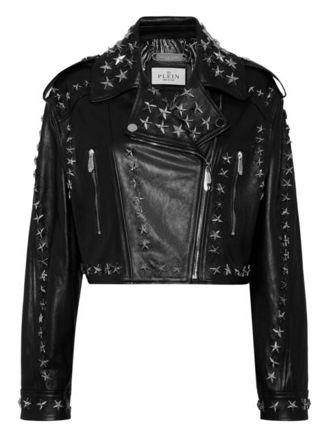 star stud-embellished biker jacket