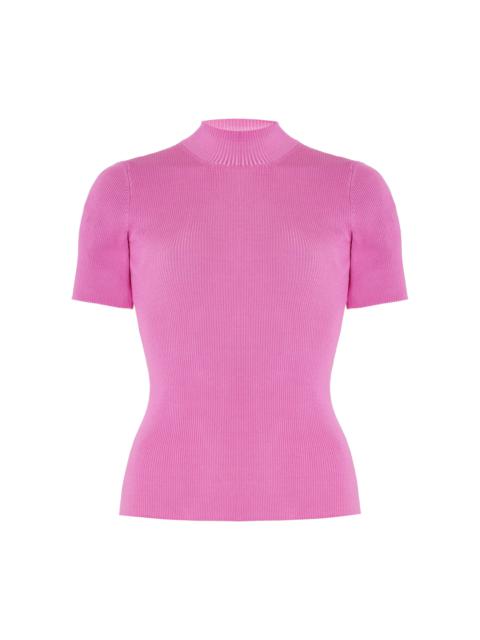 Short Sleeve  Mock Neck Pullover pink
