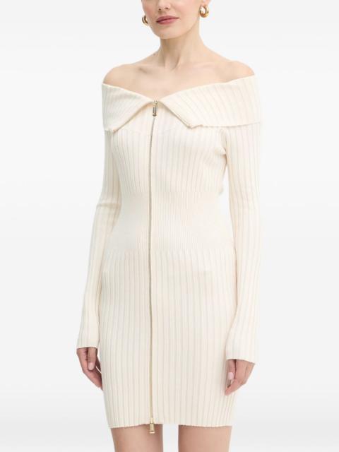 off-shoulder zip mini dress