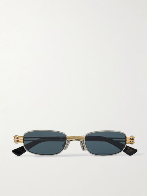 Round-Frame Silver-Tone Sunglasses Blue