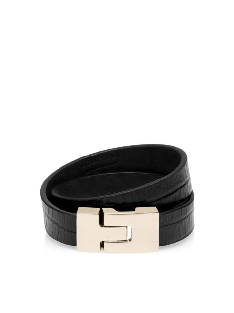 TEJUS-EFFECT PRINTED LEATHER INTERLOCK T BRACELET