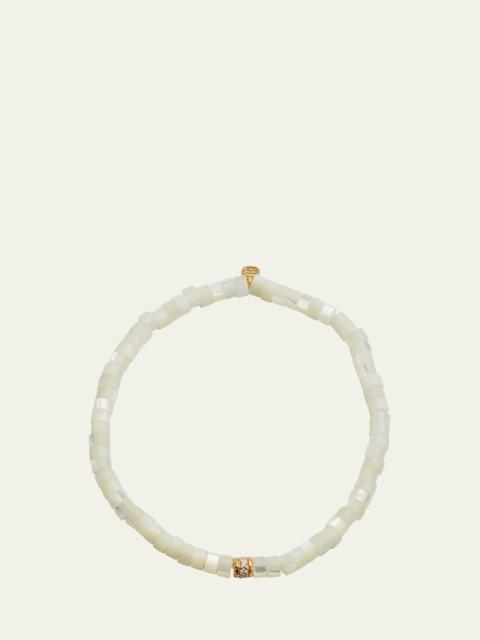 14K Yellow Gold Scallop Edge Pave Rondelle and Mother-of-Pearl Bracelet