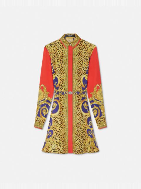 Cheetah Barocco Silk Midi Shirt Dress