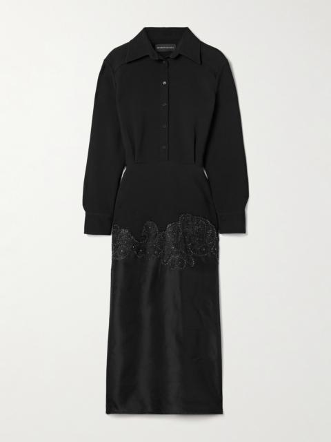 The Amelie Crystal-embellished Wool-blend Crepe And Silk-organza Midi Shirt Dress