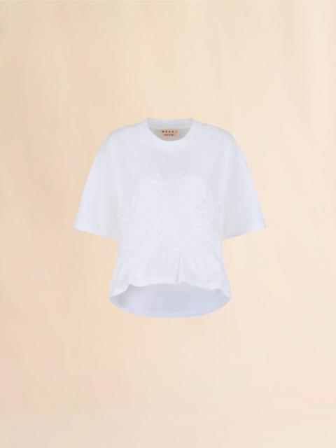 WHITE ORGANIC COTTON T-SHIRT WITH SHIRRED DETAIL