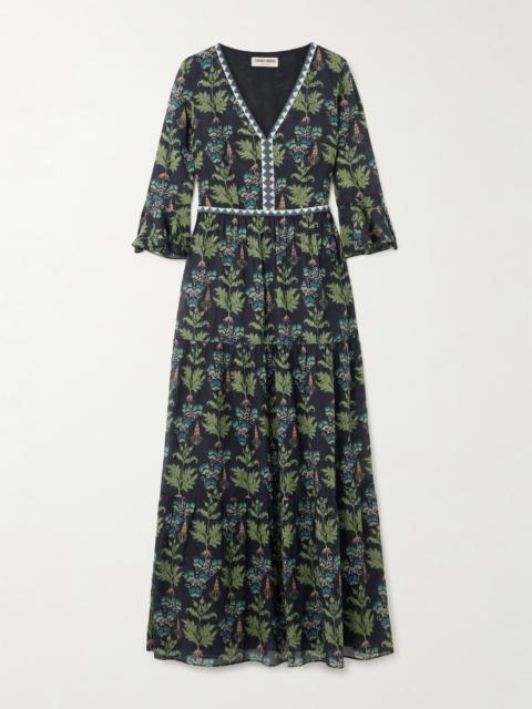 Bella Embroidered Printed Cotton-poplin Maxi Dress