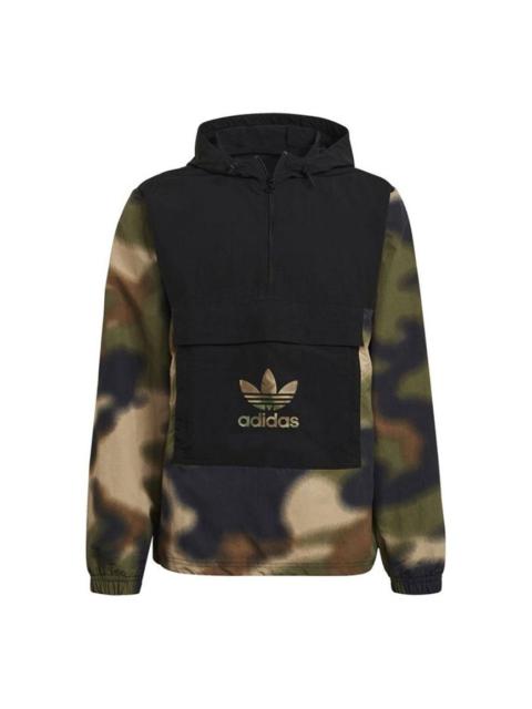 adidas originals Half Zipper Pullover hooded Camouflage Printing Jacket Green GN1875