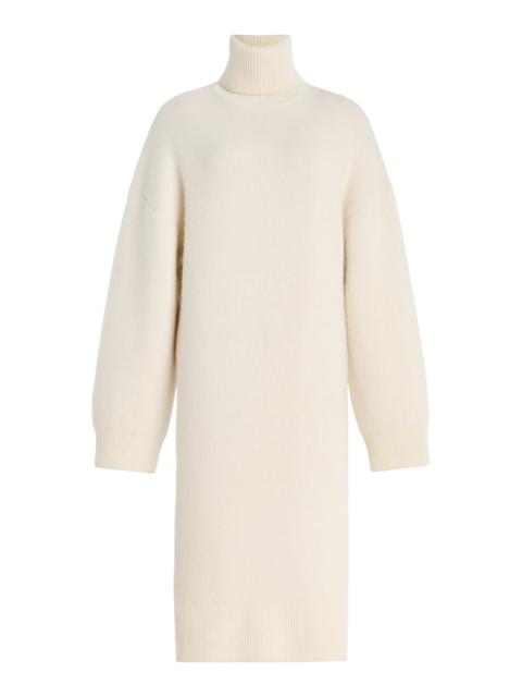 Cashmere-Wool Turtleneck Midi Sweater Dress ivory