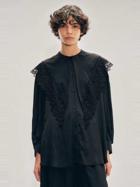 Pointed Collar Lace Trim Shirt