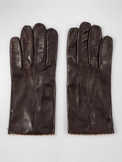 Men's Striped-Piping Leather Gloves