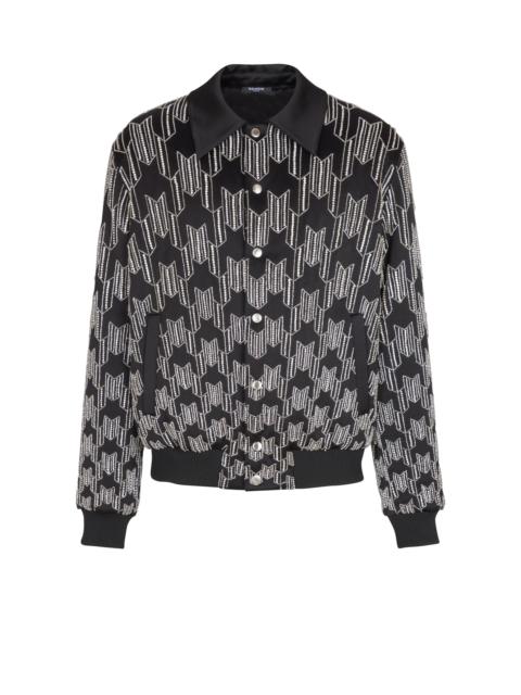 Satin bomber jacket with crystal embroidery