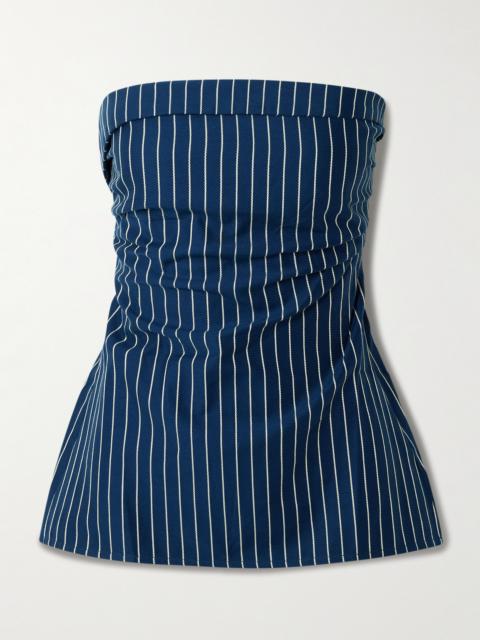 Britta Striped Gathered Cotton-twill Top