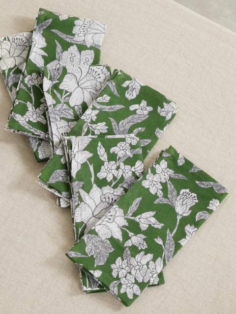 Set Of Six Floral-print Linen Napkins