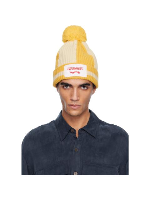 Yellow & Off-White Pompom Beanie