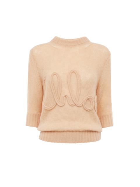 ELBOW-SLEEVE LOGO SWEATER IN ALPACA WOOL & SILK KNIT