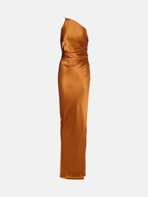 Asymmetric gathered silk gown