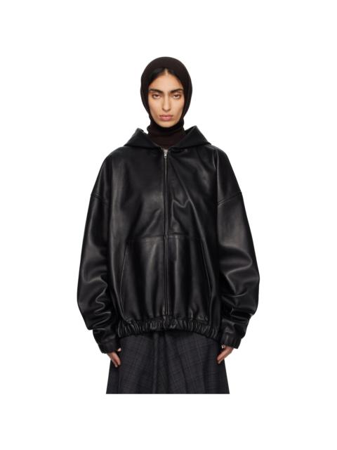 Black Leather Hoodie Jacket