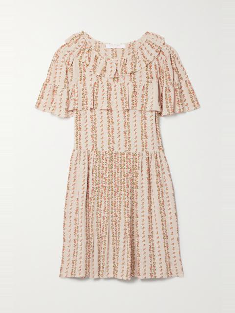 Ruffled floral-print crepe de chine mini dress