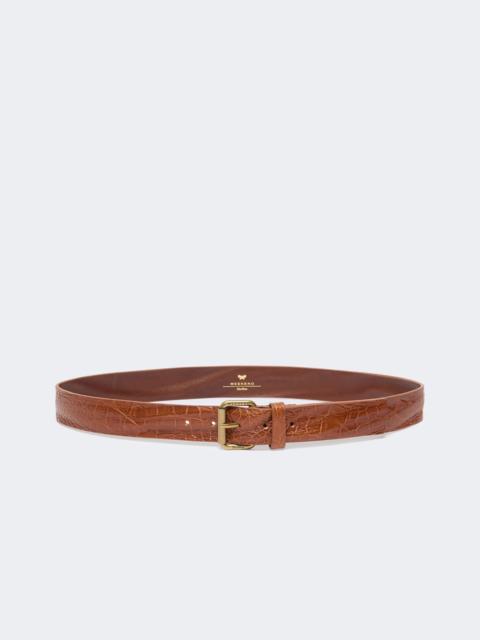 Croc print leather belt - TOBACCO
