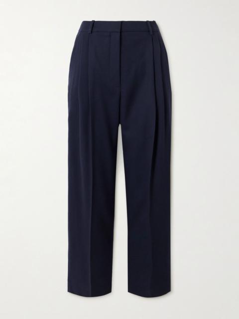 Cropped pleated wool tapered pants Navy