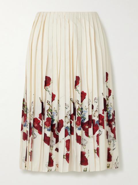 Anya Pleated Floral-print Satin-twill Midi Skirt