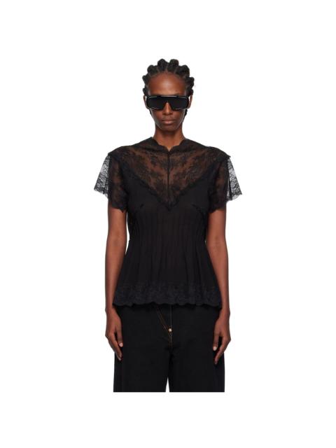 Black Lace Trim Darted Top