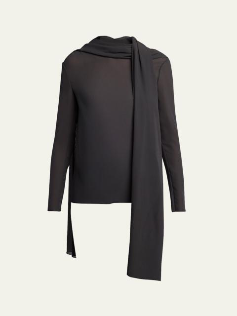 Alenora Scarf-Neck Silk Long-Sleeve Top